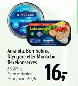 Føtex Amanda, Bornholms, Glyngøre eller Munkebo fiskekonserves tilbud