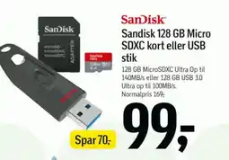 Føtex Sandisk 128 GB Micro SDXC kort eller USB stik tilbud