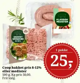 Dagli'Brugsen Coop hakket gris 8-12% eller medister tilbud