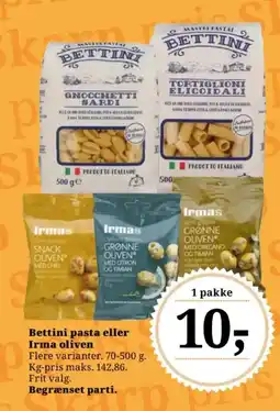 Dagli'Brugsen Bettini pasta eller Irma oliven tilbud