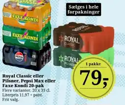Dagli'Brugsen Royal Classic eller Pilsner, Pepsi Max eller Faxe Kondi tilbud