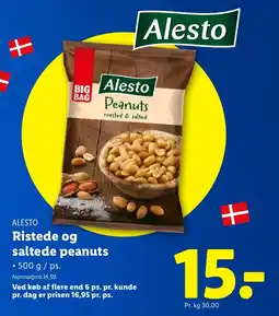 Lidl ALESTO Ristede og saltede peanuts tilbud