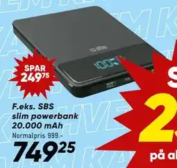 Bilka SBS slim powerbank 20.000 mAh, DKK 749.25 tilbud