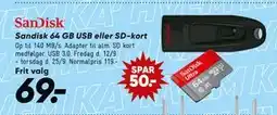 Bilka Sandisk 64 GB USB eller SD-kort, DKK 69 tilbud