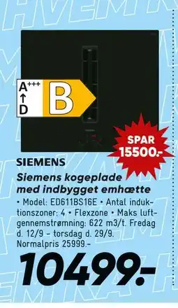 Bilka Siemens kogeplade med indbygget emhætte, DKK 10499 tilbud