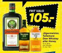 Bilka Jägermeister, Tullamore Dew Whiskey eller Honey, DKK 105 tilbud