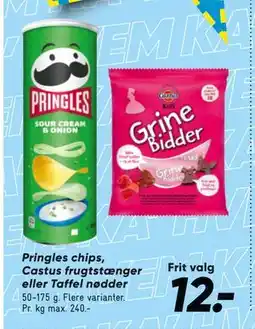 Bilka Pringles chips, Castus frugtstænger eller Taffel nødder, DKK 12 tilbud