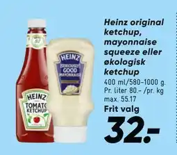 Bilka Heinz original ketchup, mayonnaise squeeze eller økologisk ketchup, DKK 32 tilbud
