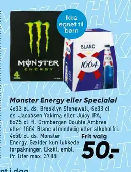 Bilka Monster Energy eller Specialøl, DKK 50 tilbud