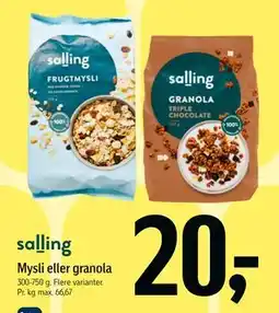 Føtex Mysli eller granola, DKK 20 tilbud