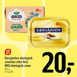 Føtex Kærgården økologisk smørbar eller Arla ØKO økologisk smør, DKK 20 tilbud