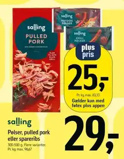 Føtex Pølser, pulled pork eller spareribs, DKK 29, App-pris tilbud
