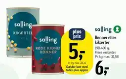 Føtex Bønner eller kikærter, DKK 6, App-pris tilbud