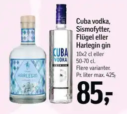 Føtex Cuba vodka, Sismofytter, Flügel eller Harlegin gin, DKK 85 tilbud