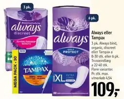 Føtex Always eller Tampax, DKK 109 tilbud