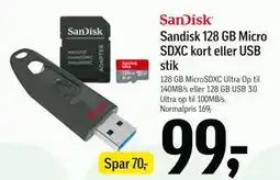 Føtex Sandisk 128 GB Micro SDXC kort eller USB stik, DKK 99 tilbud