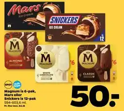 Netto Magnum is 6-pak, Mars eller Snickers is 12-pak, DKK 50 tilbud