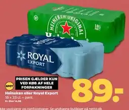 Netto Heineken eller Royal Export, DKK 89 tilbud