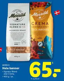 Lidl Hele bønner, DKK 65 tilbud