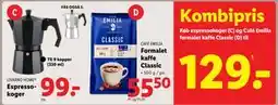 Lidl Køb espressokoger (C) og Café Emilia formalet kaffe Classic (D), DKK 129 tilbud