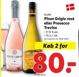 Lidl Pinot Grigio rosé eller Prosecco Treviso, DKK 80 tilbud