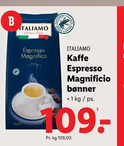 Lidl ITALIAMO Kaffe Espresso Magnificio bønner tilbud