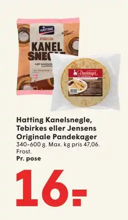 SPAR Hatting Kanelsnegle, Tebirkes eller Jensens Originale Pandekager, DKK 16 tilbud