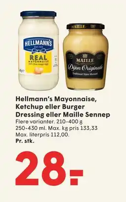 SPAR Hellmann’s Mayonnaise, Ketchup eller Burger Dressing eller Maille Sennep, DKK 28 tilbud