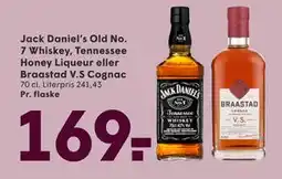 SPAR Jack Daniel’s Old No. 7 Whiskey, Tennessee Honey Liqueur eller Braastad V.S Cognac, DKK 169 tilbud