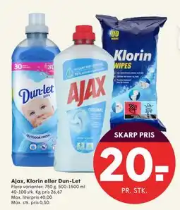 SPAR Ajax, Klorin eller Dun-Let, DKK 20 tilbud