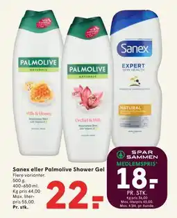 SPAR Sanex eller Palmolive Shower Gel, DKK 22, App-pris tilbud