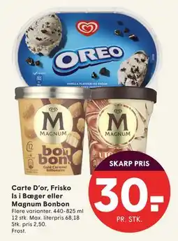 SPAR Carte D’or, Frisko Is i Bæger eller Magnum Bonbon, DKK 30 tilbud