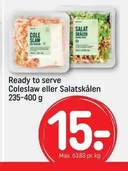 REMA 1000 Ready to serve Coleslaw eller Salatskålen 235-400 g, DKK 15 tilbud