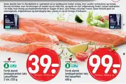 REMA 1000 Fersk dansk landopdrættet laks Hel laksefilet 600 g, DKK 99 tilbud