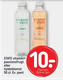 REMA 1000 STATE vitamin+ passionsfrugt eller hyldeblomst 50 cl. Ex. pant, DKK 10 tilbud