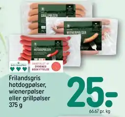 REMA 1000 Frilandsgris hotdogpølser, wienerpølser eller grillpølser 375 g, DKK 25 tilbud