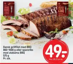 REMA 1000 Dansk grillfilet med BBQ 800-1000 g eller spareribs med alabama BBQ 575 g Pr. stk., DKK 49 tilbud