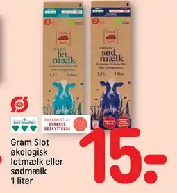 REMA 1000 Gram Slot økologisk letmælk eller sødmælk 1 liter, DKK 15 tilbud