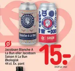 REMA 1000 Jacobsen Blanche A La Bun eller Jacobsen Saison A La Bun Økologisk 44 cl. Ex. pant, DKK 15 tilbud