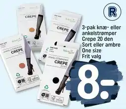 REMA 1000 3-pak knæ- eller ankelstrømper Crepe 20 den Sort eller ambre One size, DKK 8 tilbud