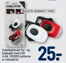 REMA 1000 Cykellygtesæt for- og baglygte med LED 4 stk. CR2025 batterier er inkluderet, DKK 25 tilbud