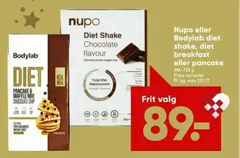 Bilka Nupo eller Bodylab diet shake, diet breakfast eller pancake tilbud