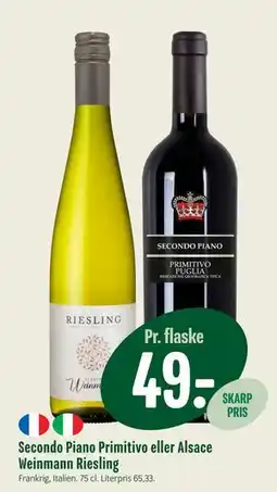 Min Købmand Secondo Piano Primitivo eller Alsace Weinmann Riesling, DKK 49 tilbud