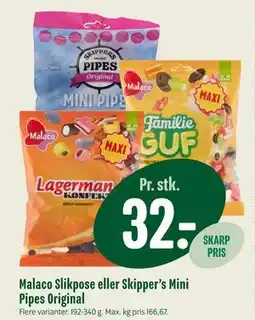 Min Købmand Malaco Slikpose eller Skipper’s Mini Pipes Original, DKK 32 tilbud