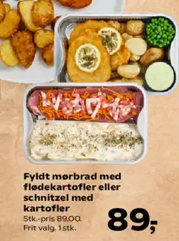 Kvickly Fyldt mørbrad med flødekartofler eller schnitzel med kartofler tilbud