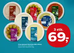 Kvickly Irma spread, hummus eller oliven tilbud