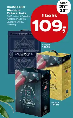 Kvickly Route 2 eller Diamond Cellars i boks Cellars i boks tilbud