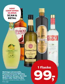 Kvickly Bottega Limoncello, Famous Grouse Whisky, Brøndums Snaps, Nordsø Bitter eller Stoli Vodka tilbud