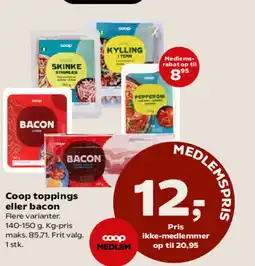 Kvickly Coop toppings eller bacon tilbud