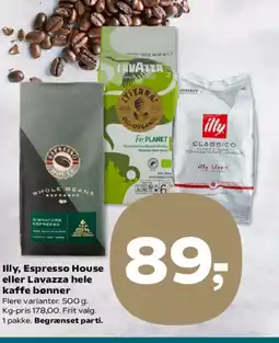 Kvickly Illy, Espresso House eller Lavazza hele kaffe bønner tilbud